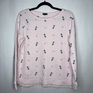 Talbots Women’s Tulip And Dot Cotton Crewneck Sweatshirt Pink Size Medium
